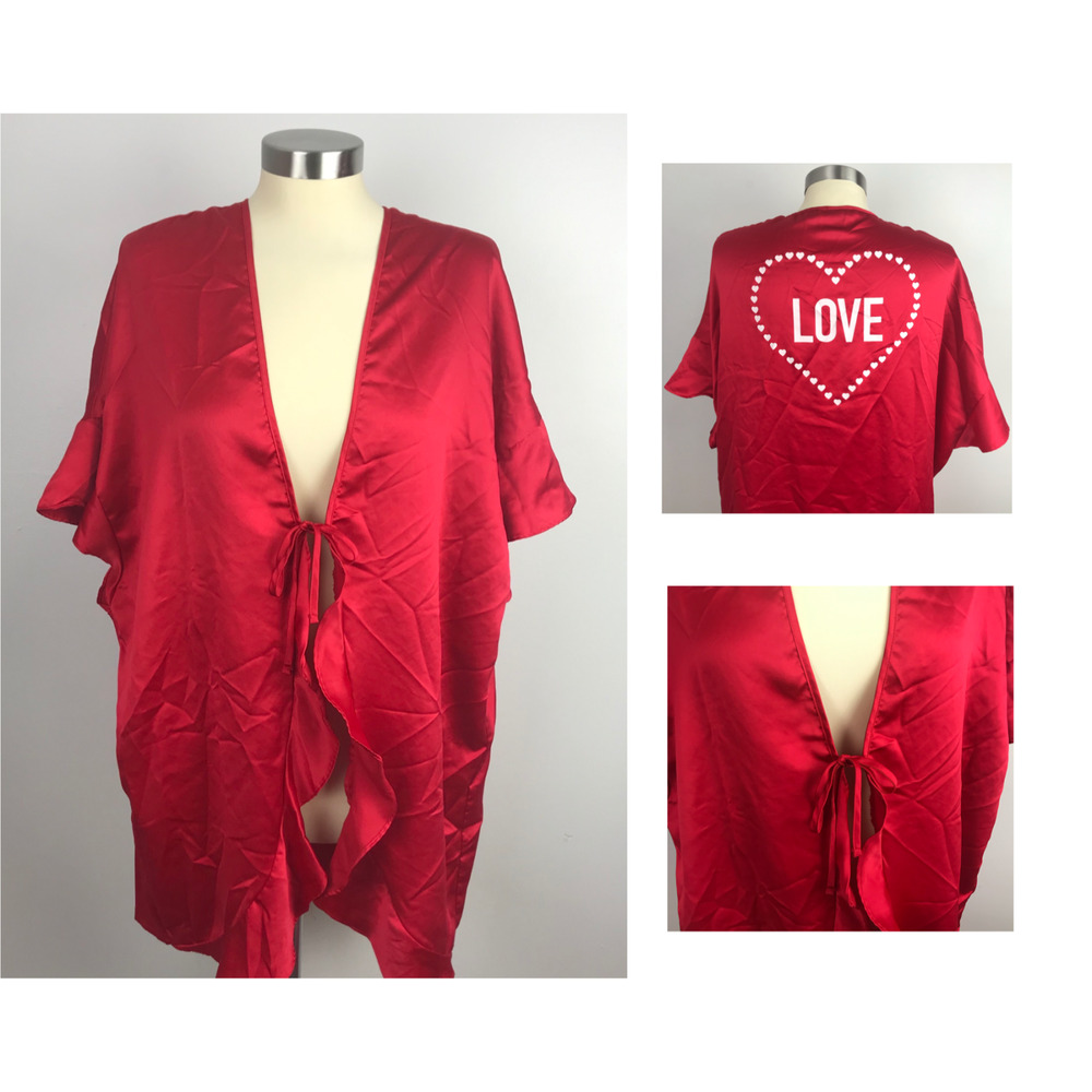 LOVE Red One Size Satin Robe - Picture 2 of 9